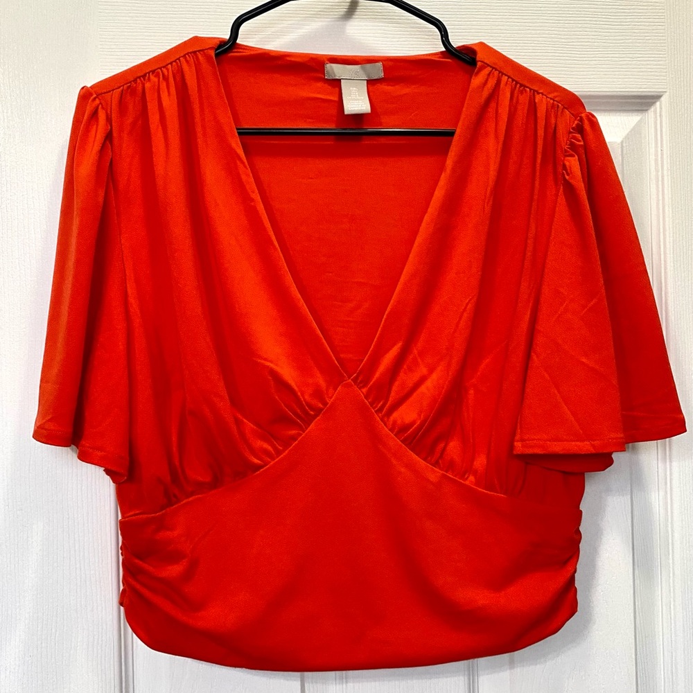 Red Deep-Cut Blouse